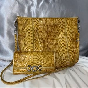 Brighton Yellow Snakeprint Bag with Purse